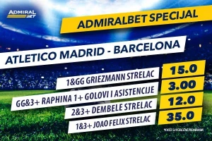 AdmiralBet nudi, Atletiko vs Barselona, specijal! Zvezda i Paritzan, poeni igrača?